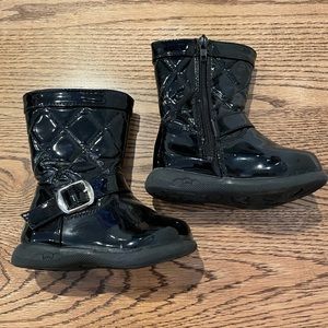 Black patent leather quilted toddler boots